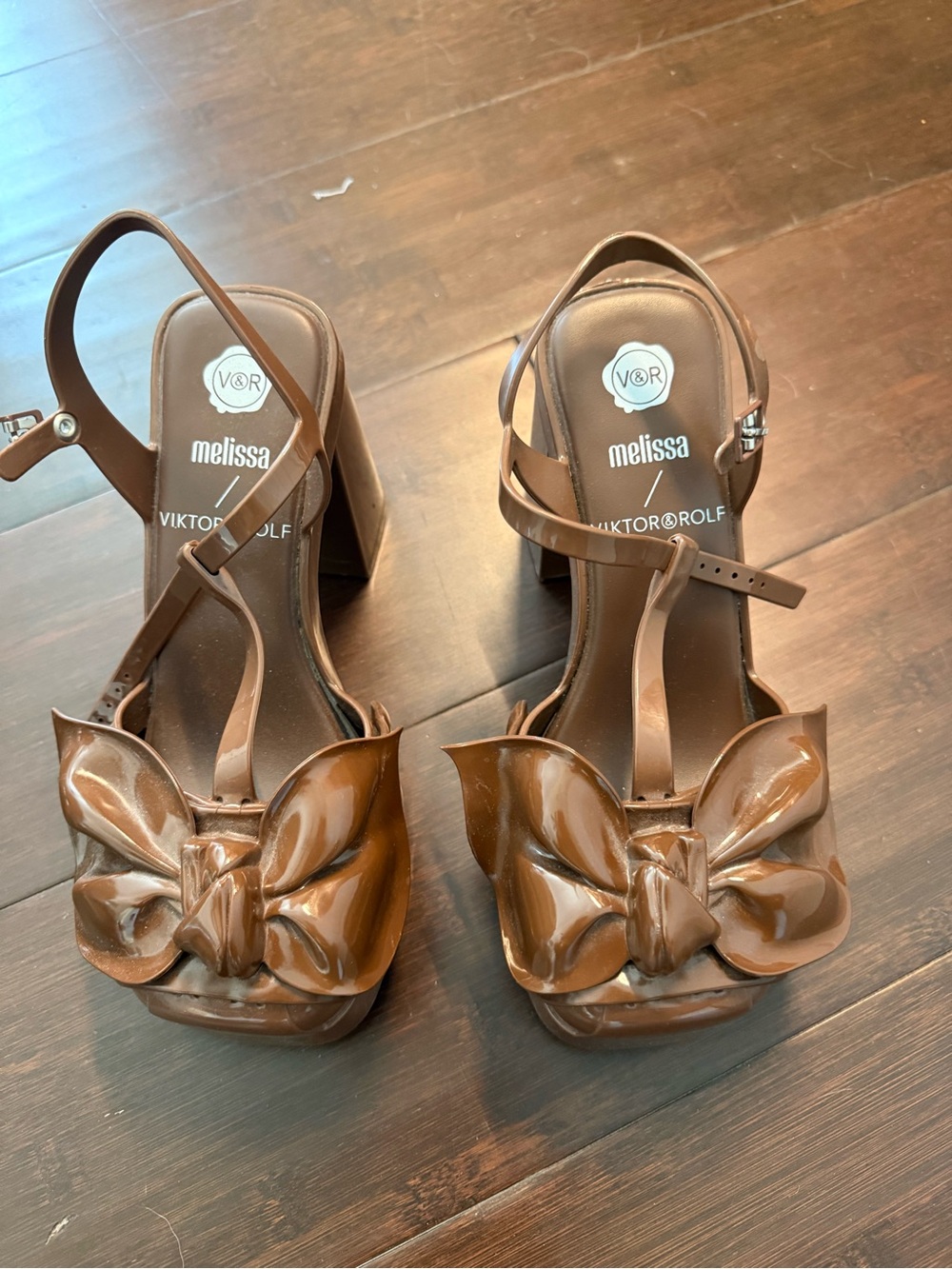 Melissa x Viktor & Rolf Brown Bow Block Heel Sandals